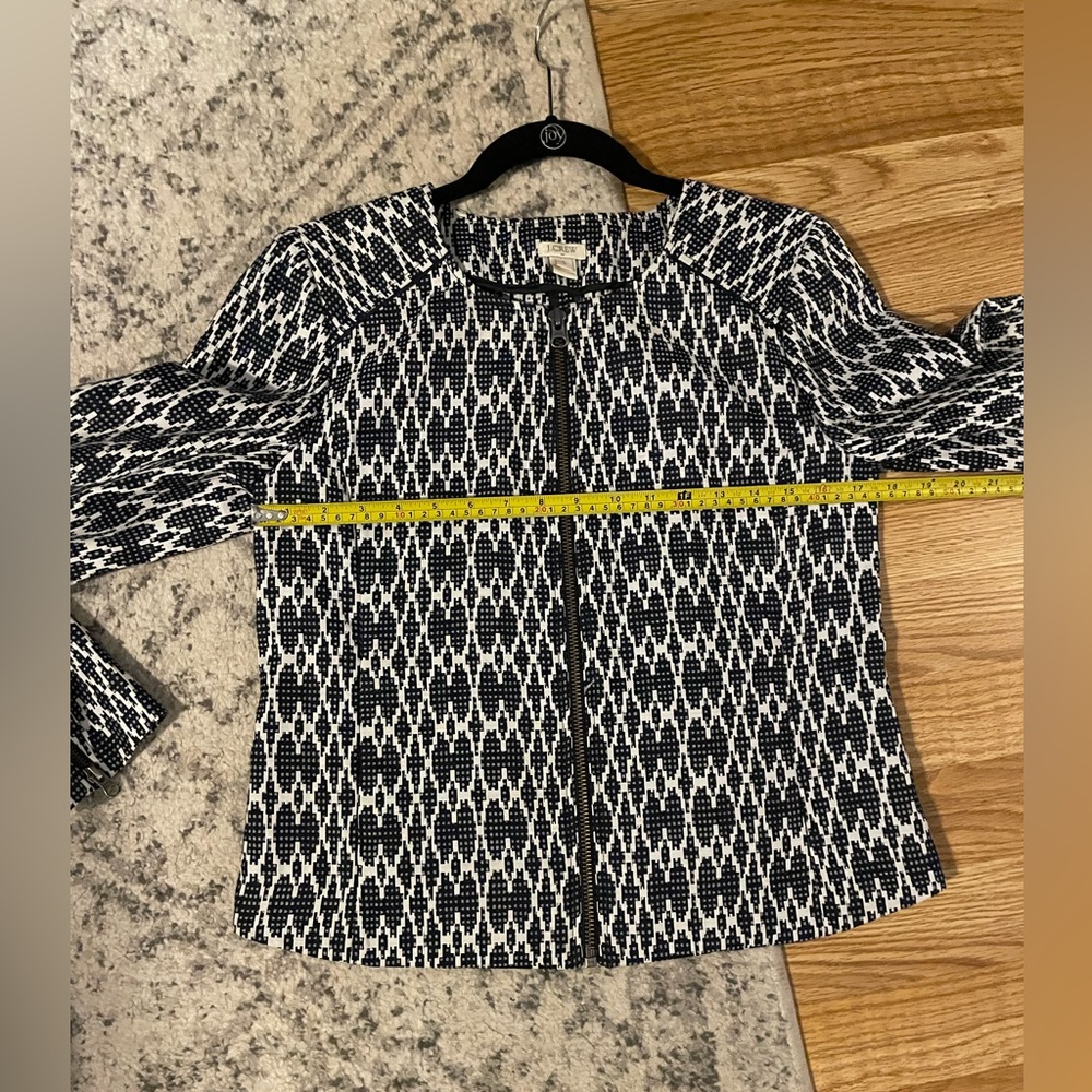 J.Crew Jacquard Ikat Moto Jacket Blazer • Small‎ • Navy & White • Cute & Chic! - Picture 6 of 9